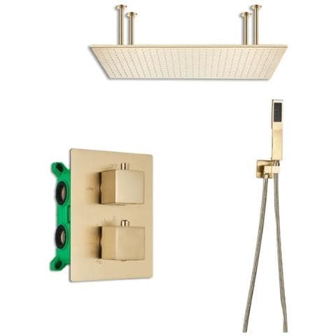 Set miscelatore doccia, Blackswan, tipo M266, modello oro opaco, 2 vie, illuminazione LED, termostato e montaggio a soffitto, misura 80 cm - Foto 1