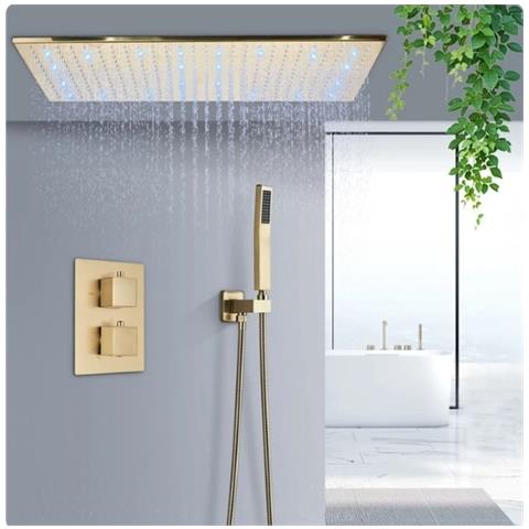 Set miscelatore doccia, Blackswan, tipo M266, modello oro opaco, 2 vie, illuminazione LED, termostato e montaggio a soffitto, misura 80 cm - Foto 2