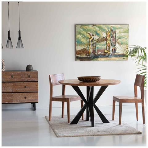 Tavolo Da Pranzo Rotondo Finitura Colore Legno Acacia Swiss Edge D100x76 - Foto 2