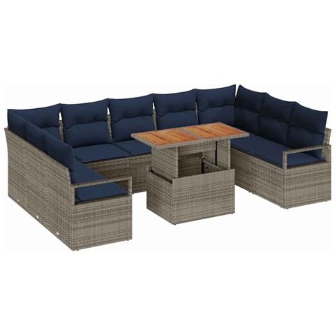Set Divano da Giardino con cuscino 10 pcs Grigio e Blu Navy - Foto 1