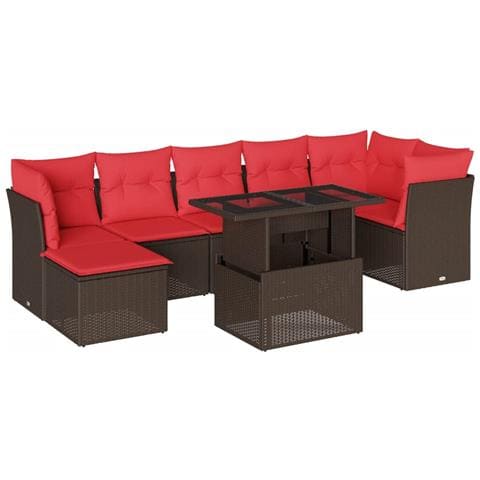 Set Divani da Giardino 8 pz con Cuscini Marrone in Polyrattan - Foto 1