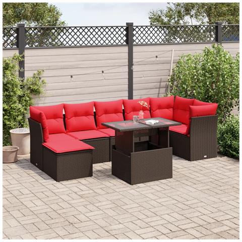 Set Divani da Giardino 8 pz con Cuscini Marrone in Polyrattan - Foto 2
