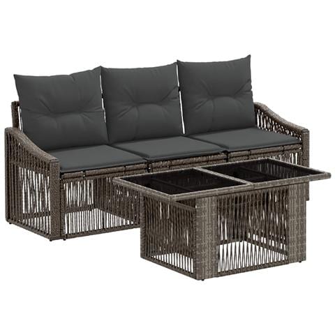 Set Divano da Giardino 4 pz Grigio e Grigio Scuro polyrattan - Foto 1