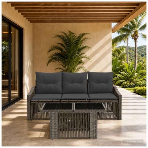 Set Divano da Giardino 4 pz Grigio e Grigio Scuro polyrattan - Foto 10