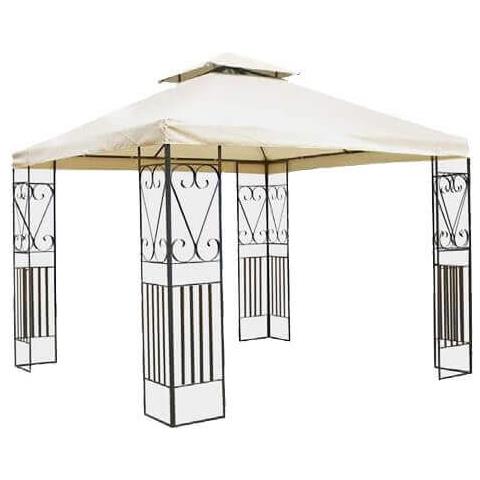 Gazebo 3 X 3 In Metallo Con Pareti Decorate Ferro Nero Con Telo Beige Per Esterno E Giardino - Foto 1