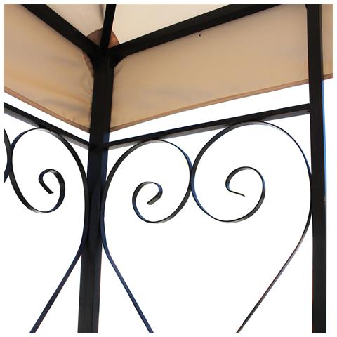 Gazebo 3 X 3 In Metallo Con Pareti Decorate Ferro Nero Con Telo Beige Per Esterno E Giardino - Foto 4