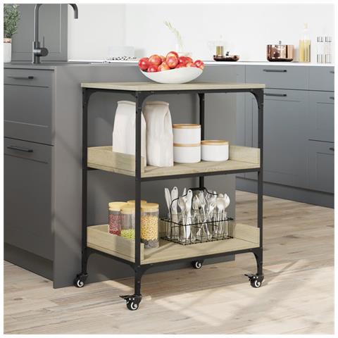 Carrello Da Cucina Rovere Sonoma 60x41x80,5cm Legno Multistrato - Foto 3