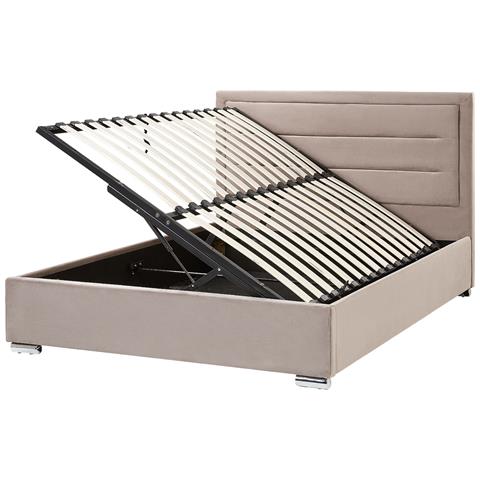 Beliani Letto Matrimoniale Con Contenitore Velluto Tortora 160 X