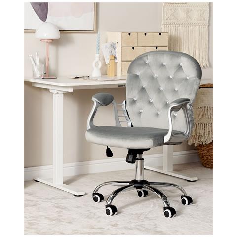 Sedia Da Scrivania Princess Velluto Grigio Chiaro - Foto 7