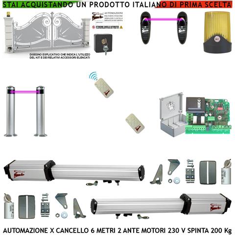 Cancello Elettrico 6 Metri 2 Ante Da 3 Mt Kit Motori Elettromeccanici 230 V Sblocco Corsa 500 Mm Spinta 2 Q.li Staffe - Foto 1