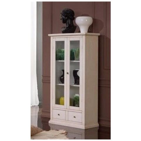 Vetrina 2 Ante 2 Cassetti In Legno Shabby Bianco 90x40x160 - Foto 1
