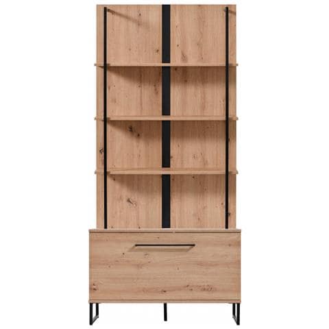 Mobile Da Ingresso Soggiorno In Legno E Metallo 4 Ripiani E Cassetto Doppio Scomparto Con Anta A Ribalta Linea Industrial - Foto 2