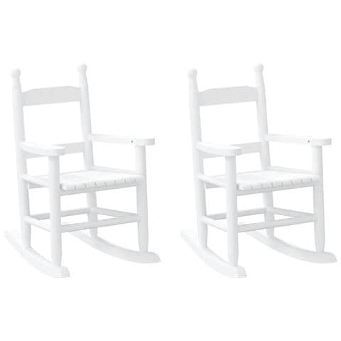 Sedie A Dondolo Per Bambini 2 Pz Bianche Legno Massello Pioppo - Foto 2