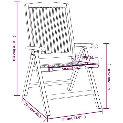 Sedie da Giardino Reclinabili con Cuscini 4 pz in Legno di Teak - Foto 10