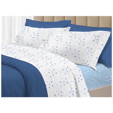 Completo Lenzuola Letto 100% Cotone Made Italy 3027 Disegno Goccia Matrimoniale Azzurro - Foto 1