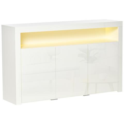 Credenza Moderna 3 Ante con Luci LED Colorate e Telecomando in Legno, 155x40x92cm - Bianco - Foto 1