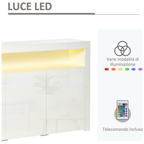 Credenza Moderna 3 Ante con Luci LED Colorate e Telecomando in Legno, 155x40x92cm - Bianco - Foto 6