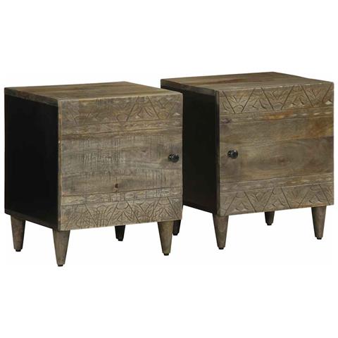 Comodini 2pz Grigio Chiaro 40x33x46 Cm In Legno Massello Mango - Foto 1