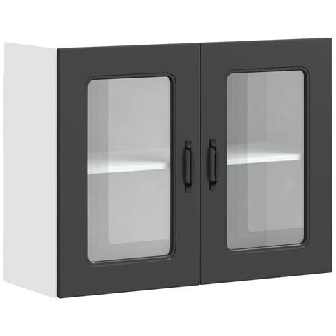 Pensile Da Cucina Con Porta In Vetro Kalmar Nero Truciolato - Foto 2