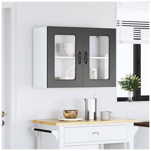 Pensile Da Cucina Con Porta In Vetro Kalmar Nero Truciolato - Foto 3