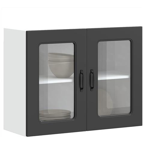 Pensile Da Cucina Con Porta In Vetro Kalmar Nero Truciolato - Foto 1