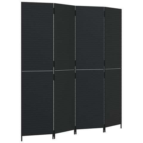 Divisorio Per Ambienti A 4 Pannelli Nero In Polyrattan - Foto 2