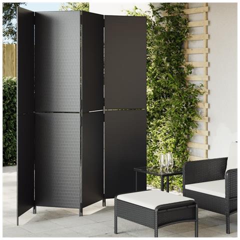 Divisorio Per Ambienti A 4 Pannelli Nero In Polyrattan - Foto 1