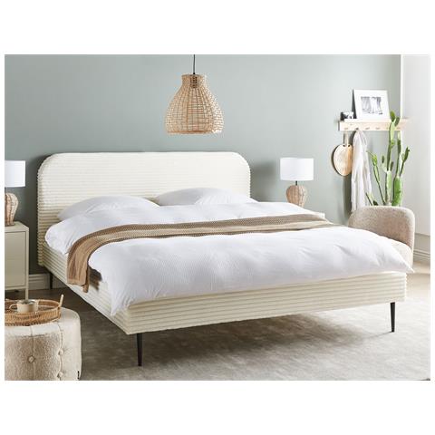 Letto Velluto A Coste Flayat 180 X 200 Cm Bianco Sporco - Foto 1