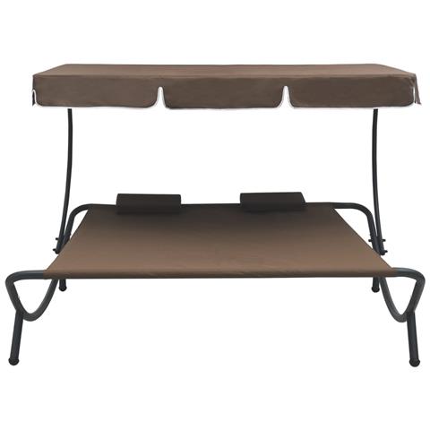 Lettino Prendisole Con Baldacchino E Cuscini Marrone - Foto 1