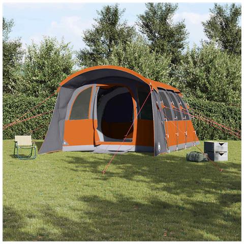 Tenda Familiare  con Finestre Tunnel Grigia e Arancione per 8 Persone Impermeabile - Foto 2