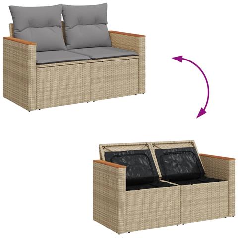 Divano da Giardino con Cuscini a 2 Posti Beige in Polyrattan - Foto 9