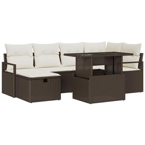 Set divani giardino  7 pezzi con cuscini marrone polyrattan, Divano giardino 2 posti  con stoccaggio e cuscini marrone polyrattan - Foto 1