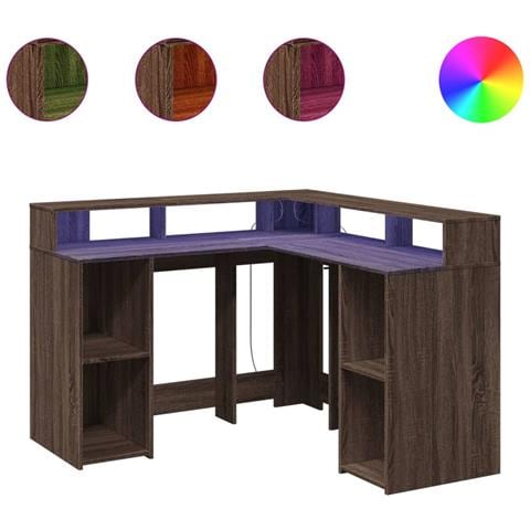 Scrivania con Luci LED Marrone Rovere 130x130x91 cm Truciolato - Foto 1
