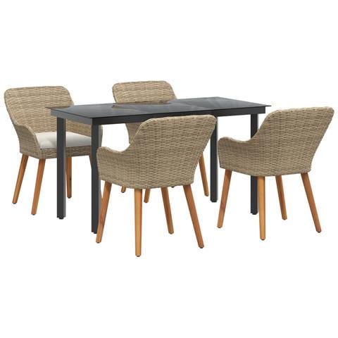 Set pranzo giardino 5 pezzi in rattan polietilene beige - Foto 1