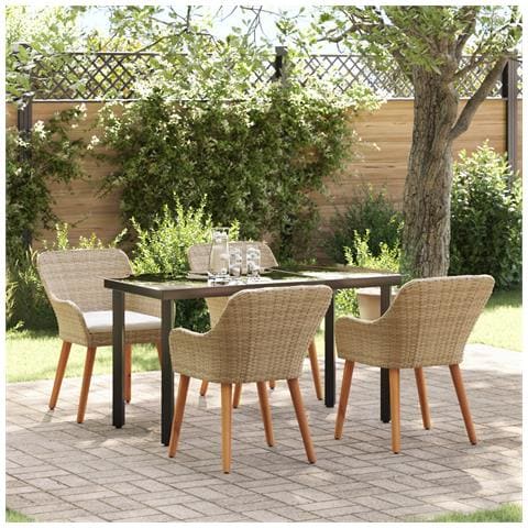 Set pranzo giardino 5 pezzi in rattan polietilene beige - Foto 2