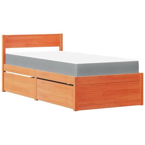 Letto Cassetti e Materasso Marrone Cera 90x190cm Massello Pino - Foto 1
