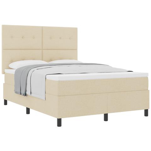 Letto con Rete a Molle con Materasso Beige 160x200 cm Tessuto - Foto 1