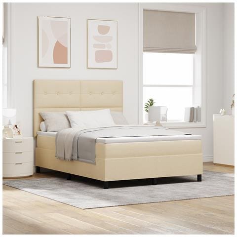 Letto con Rete a Molle con Materasso Beige 160x200 cm Tessuto - Foto 2