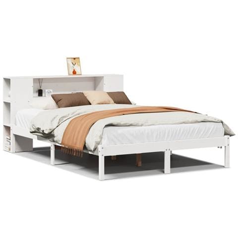 Letto Libreria senza Materasso Bianco 160x200 cm Legno di Pino - Foto 1