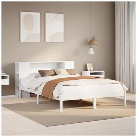 Letto Libreria senza Materasso Bianco 160x200 cm Legno di Pino - Foto 2