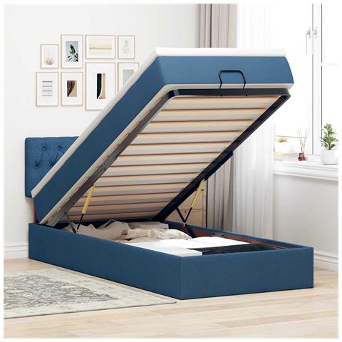 Pouf Letto con Materasso e LED Blu 90x200 cm in Tessuto - Foto 2