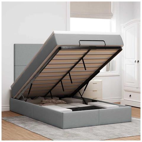 Struttura Letto Pouf con Materasso 120x190 cm in Tessuto - Foto 2