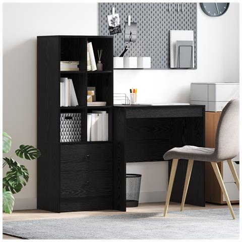 Scrivania con archiviazione Rovere Nero Legno ingegnerizzato - Foto 2
