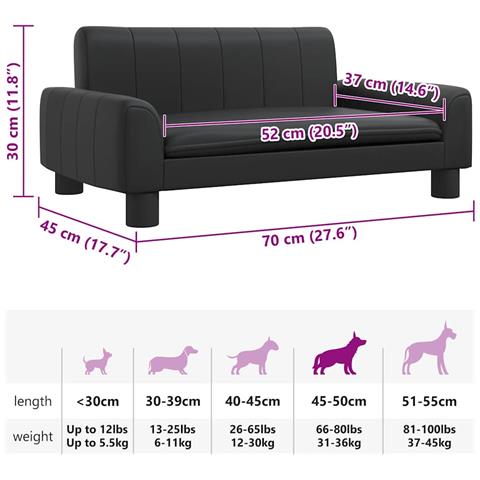 Lettino per Cani Nero 70x45x30 cm in Similpelle - Foto 7