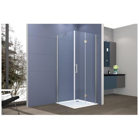 Box Doccia Angolare 100x80 Cm Porta A Soffietto + Fisso H200 Cm Cristallo 6 Mm Profilo Satinato Zaira - Foto 1