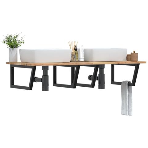 Ripiano A Parete Per Lavabo In Acciaio E Massello Di Acacia - Foto 8