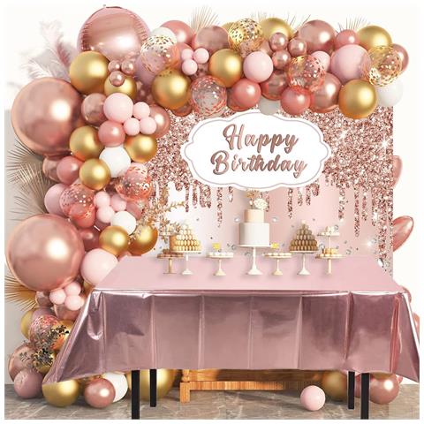 Set Compleanno Oro Rosa Tovaglia 137x187cm E Sfondo Fotografico 150x90cm - Foto 2