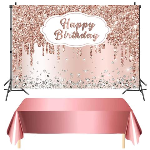 Set Compleanno Oro Rosa Tovaglia 137x187cm E Sfondo Fotografico 150x90cm - Foto 1