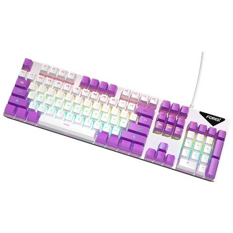 Tastiera Meccanica Cablata Retroilluminata Arcobaleno Interruttore Blu Hot-swappable 104 Tasti White + Purple - Foto 1