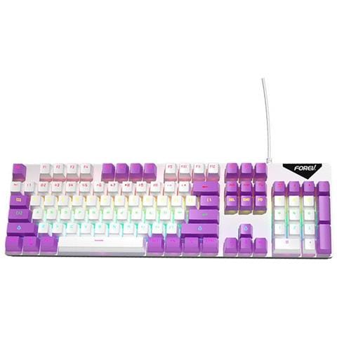Tastiera Meccanica Cablata Retroilluminata Arcobaleno Interruttore Blu Hot-swappable 104 Tasti White + Purple - Foto 2